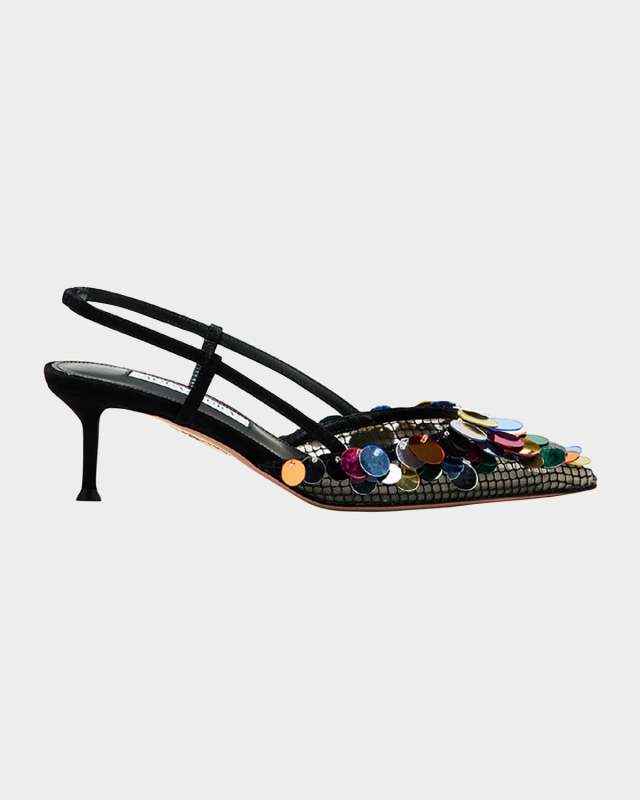 Can Can Sequin Mesh Suede Slingback Pumps
